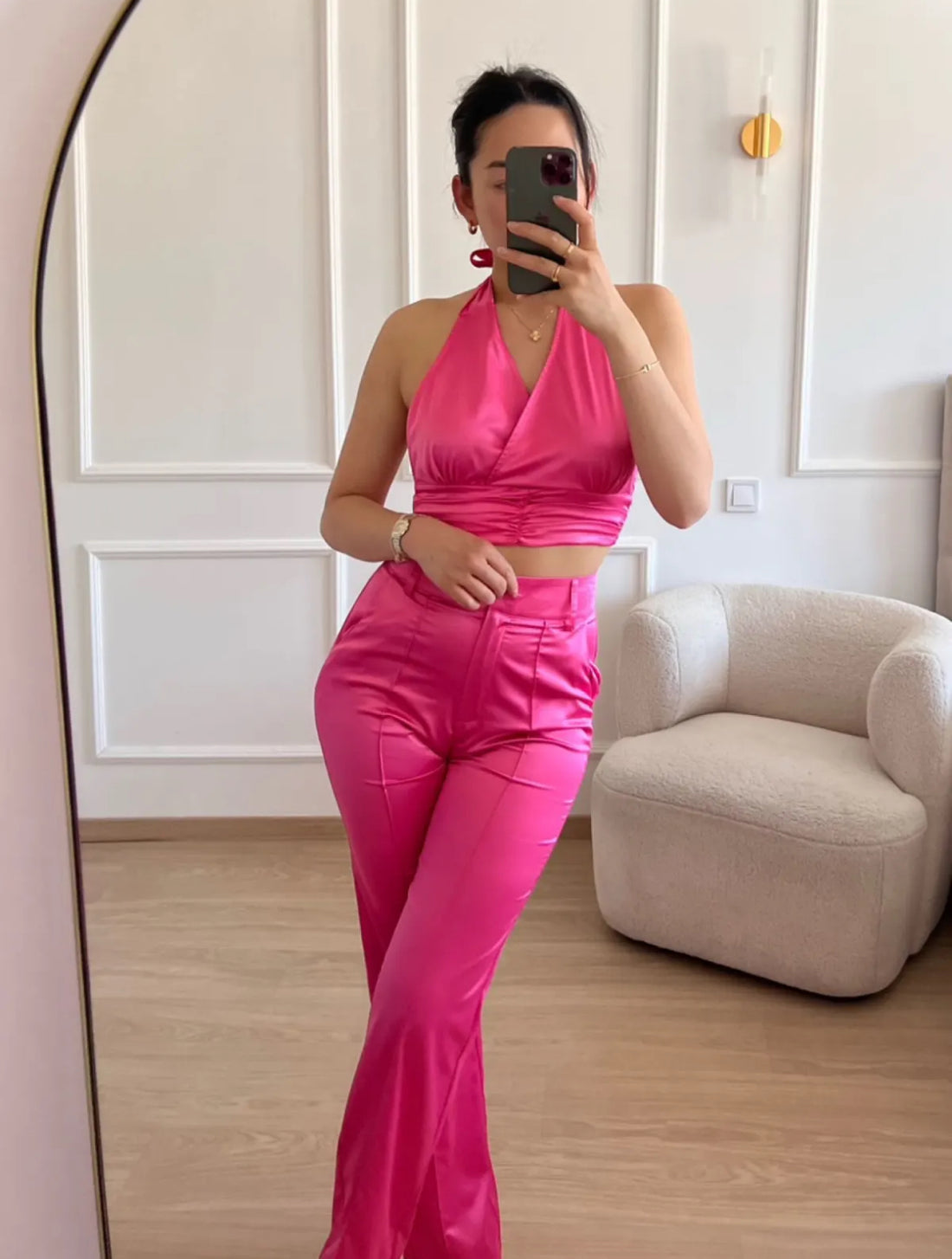 Satin set roze