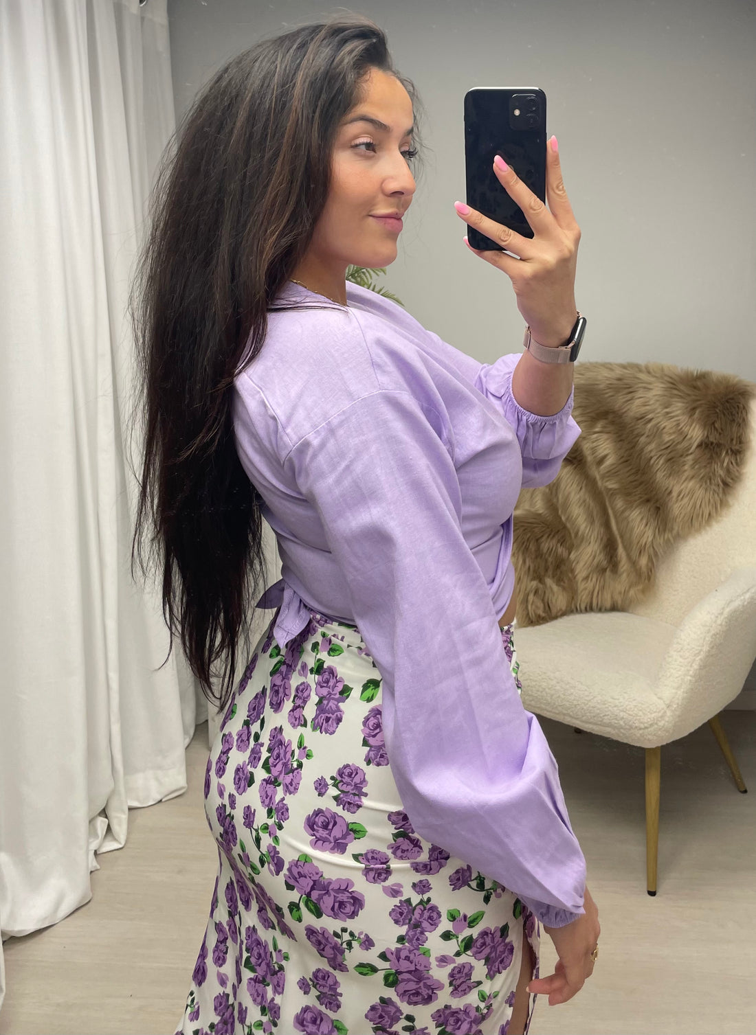 Rose lila silk skirt