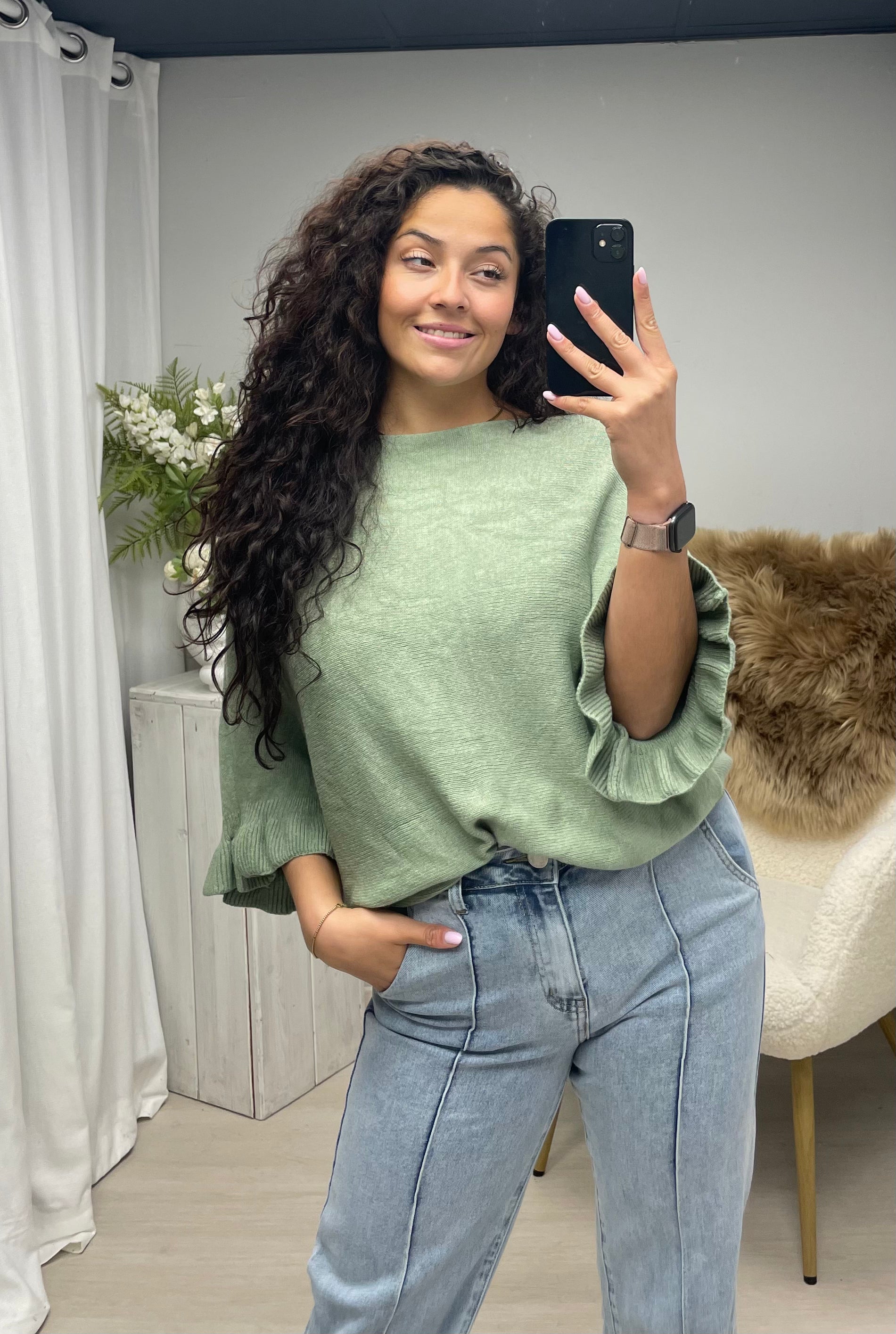 Sally soft trui kaki groen