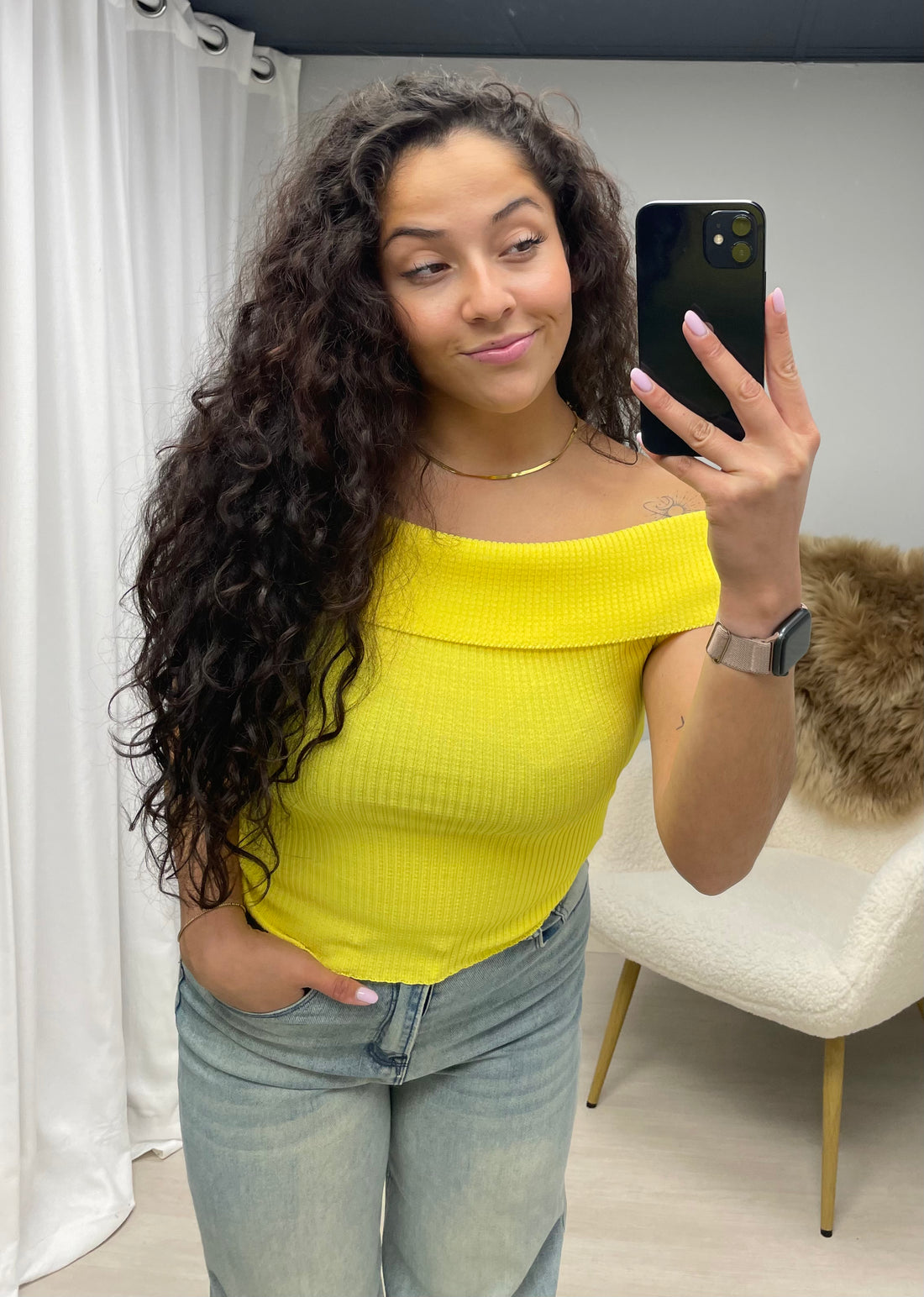 Off shoulder top yellow