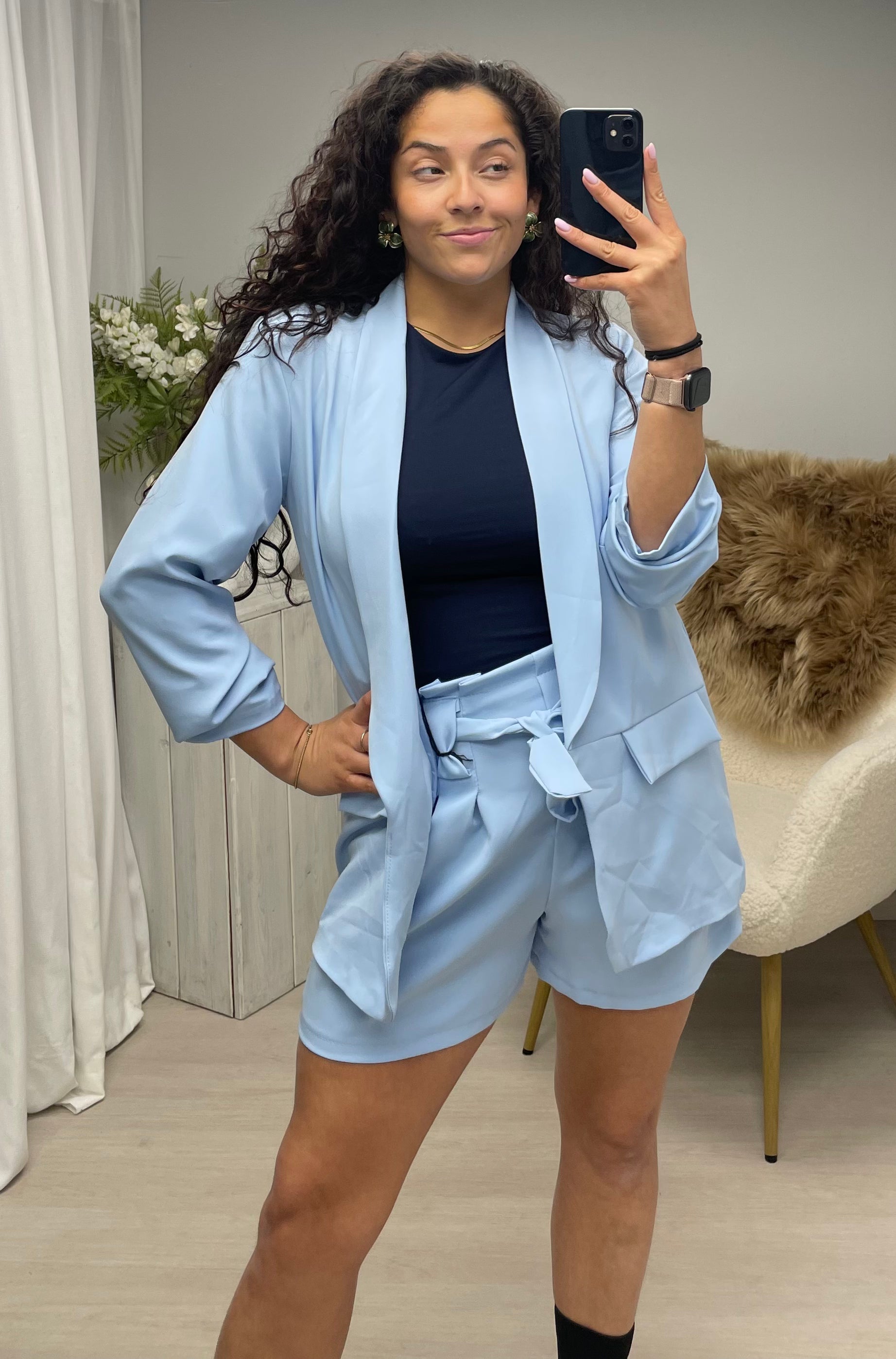 Blazer set shorts blauw