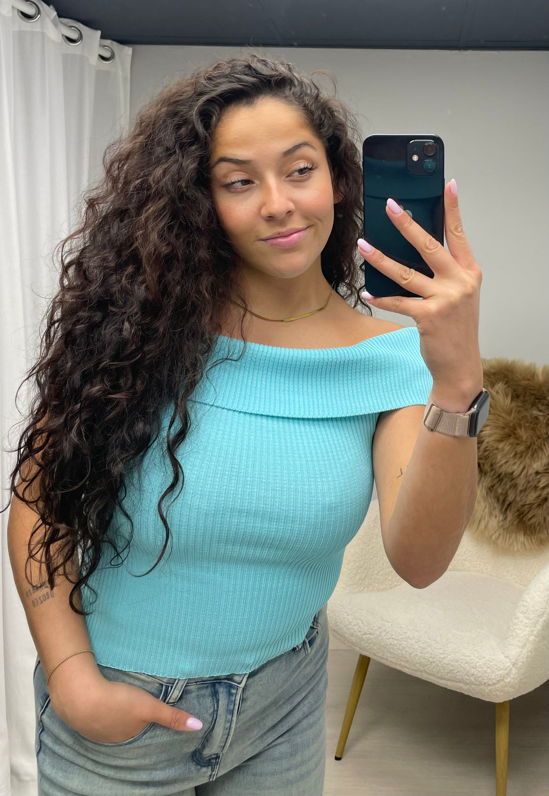 Off shoulder top blue