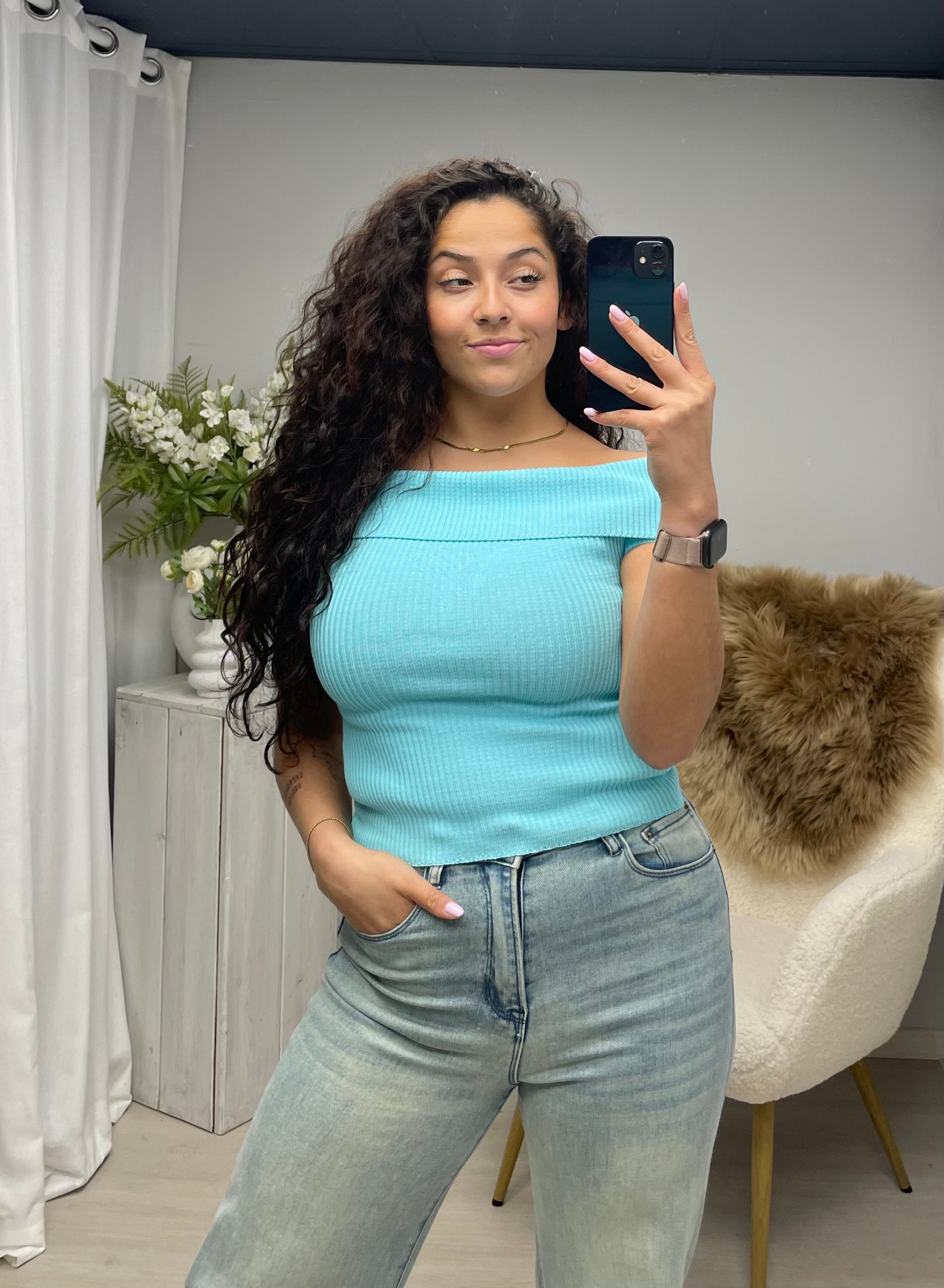 Off shoulder top blue