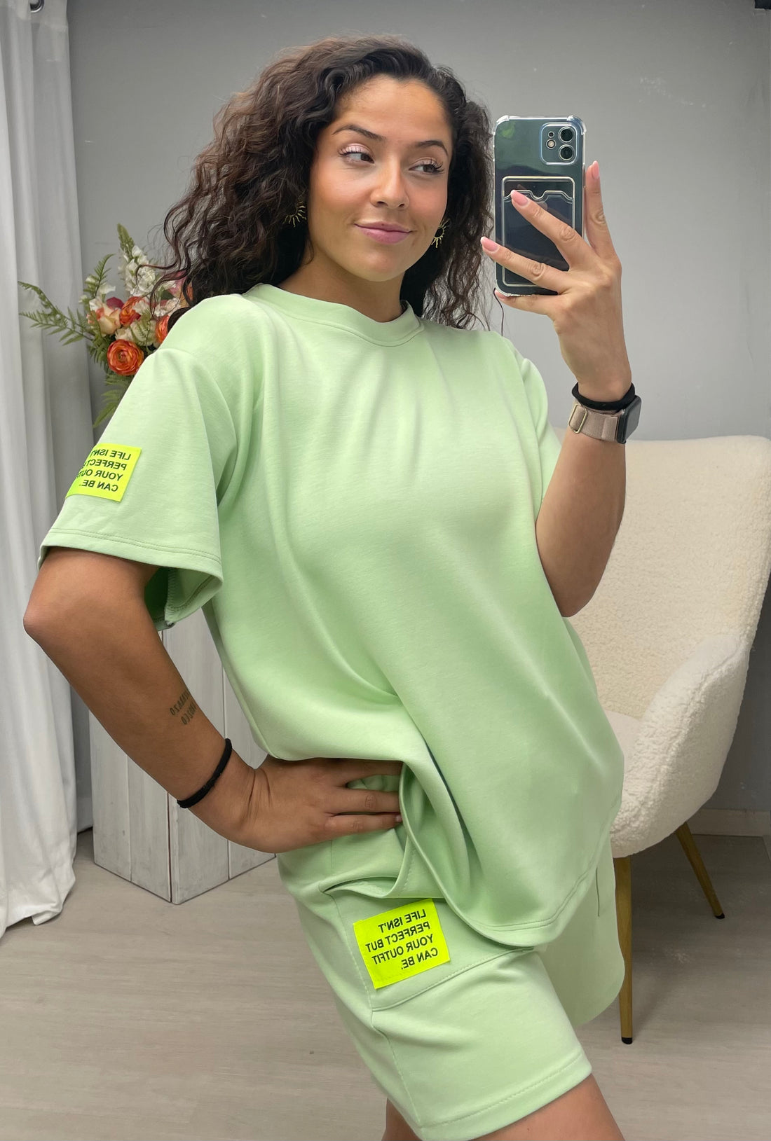 Setje korte patch soft green