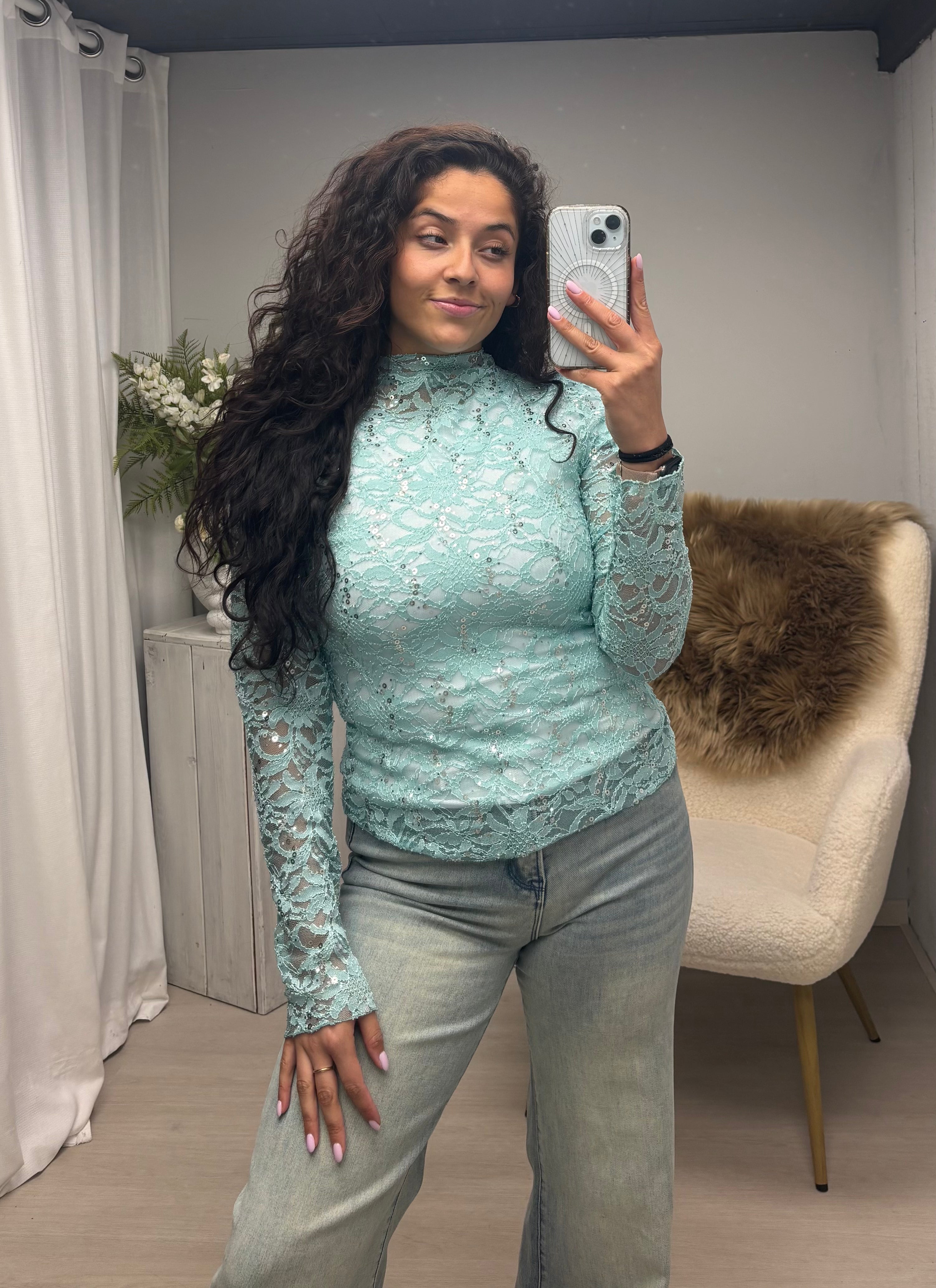 Lia lace top mint