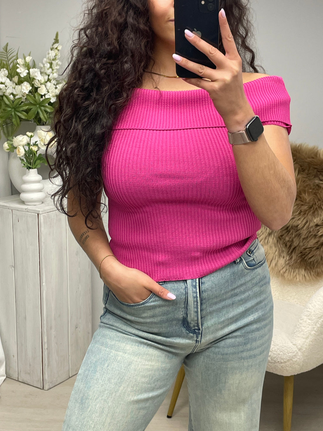 Off shoulder top fuchsia
