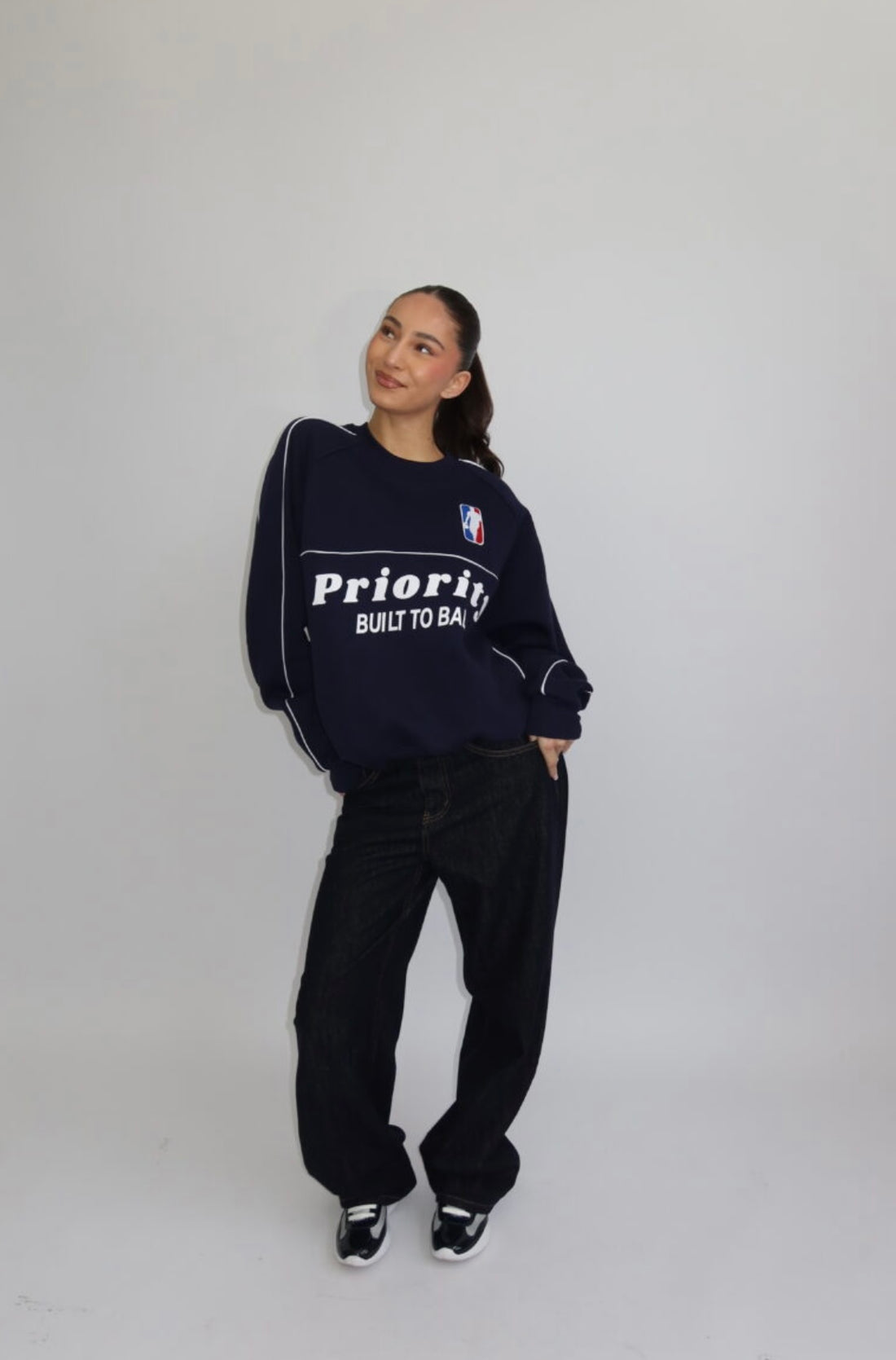 Priority built to ball sweater - donkerblauw