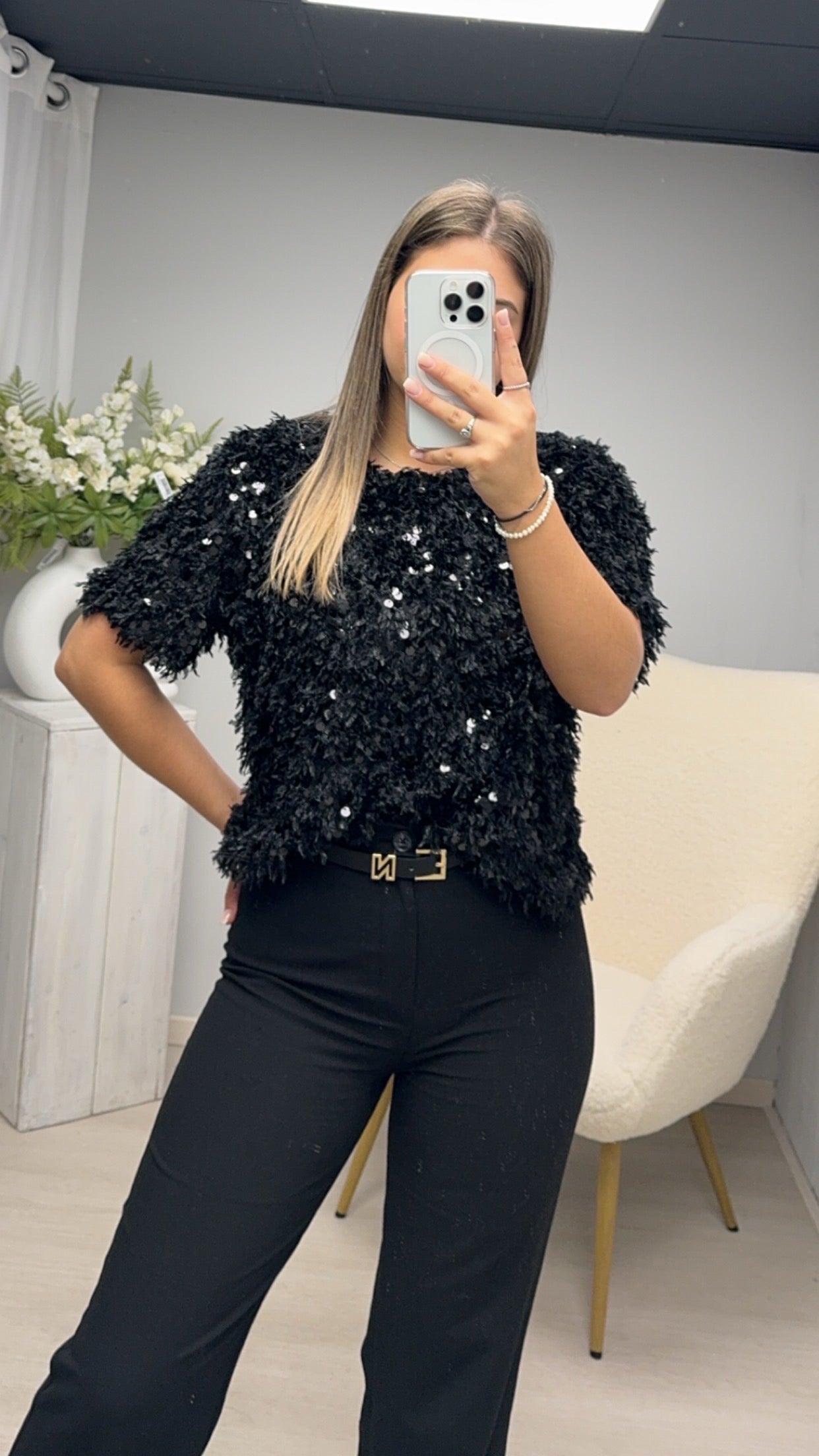 Fluffy Dotty Top Black