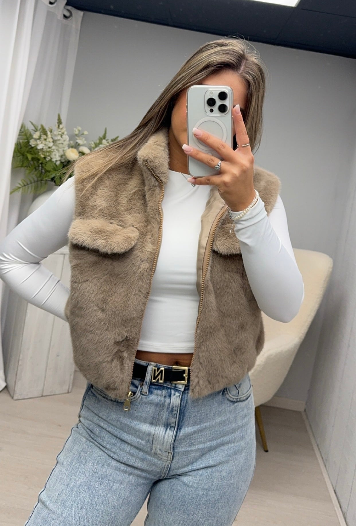 Furry Gilet Light Brown