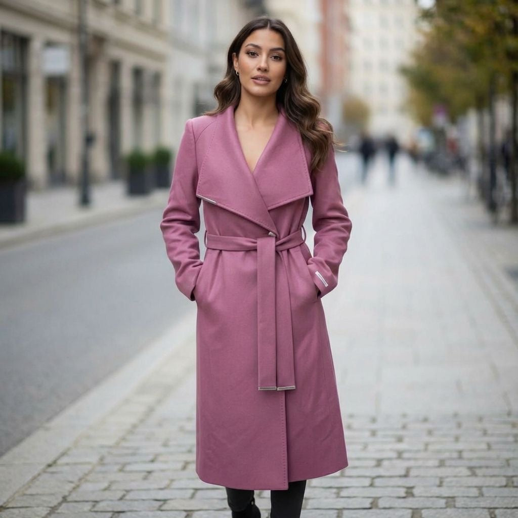 Tedbaker rosé mid length wool wrap coat - dusty pink