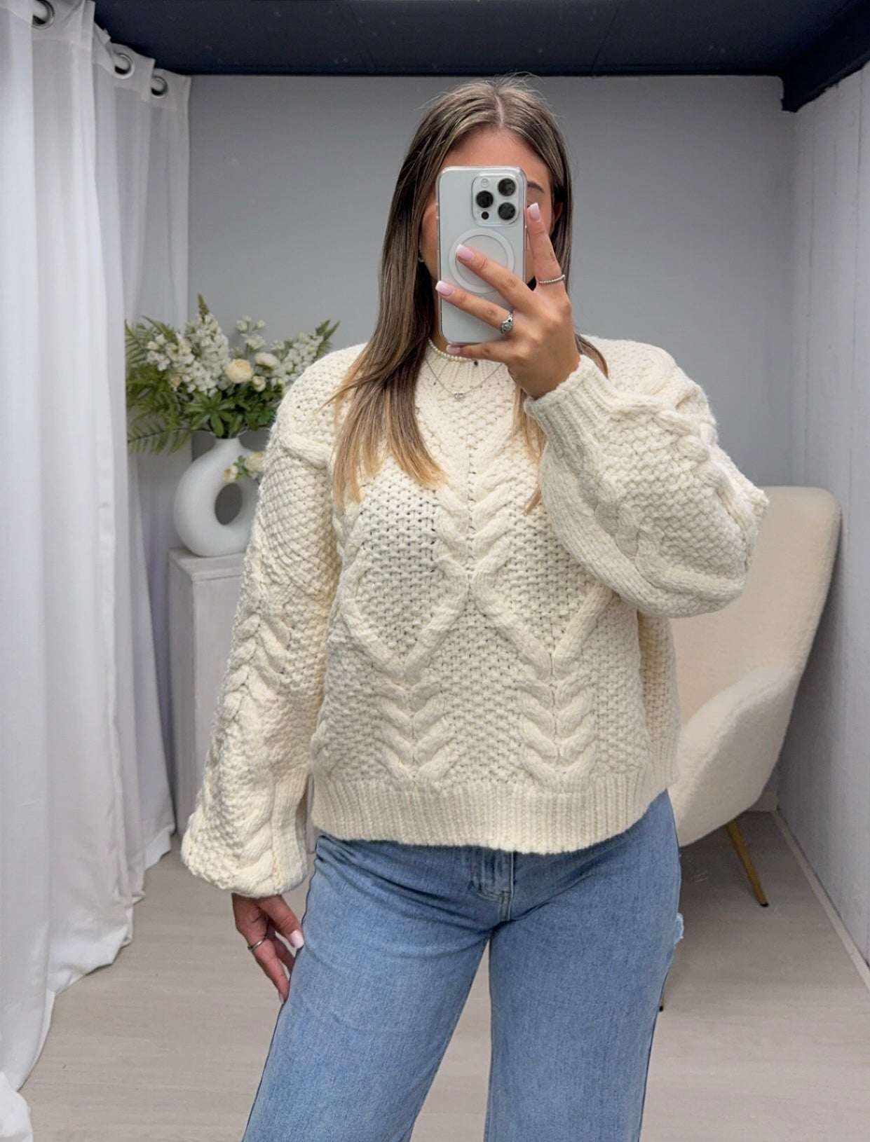 Cable Knit Trui Creme