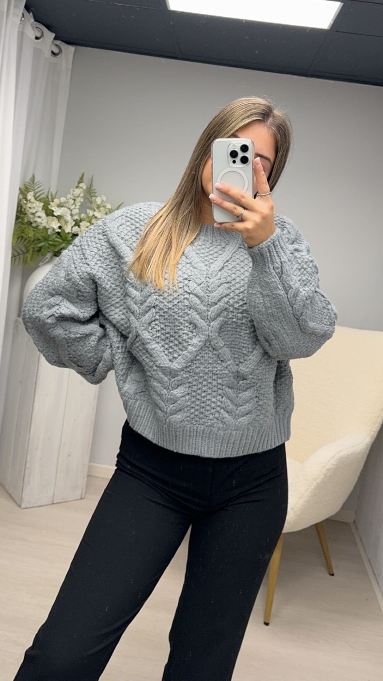 Cable Knit Trui Grey