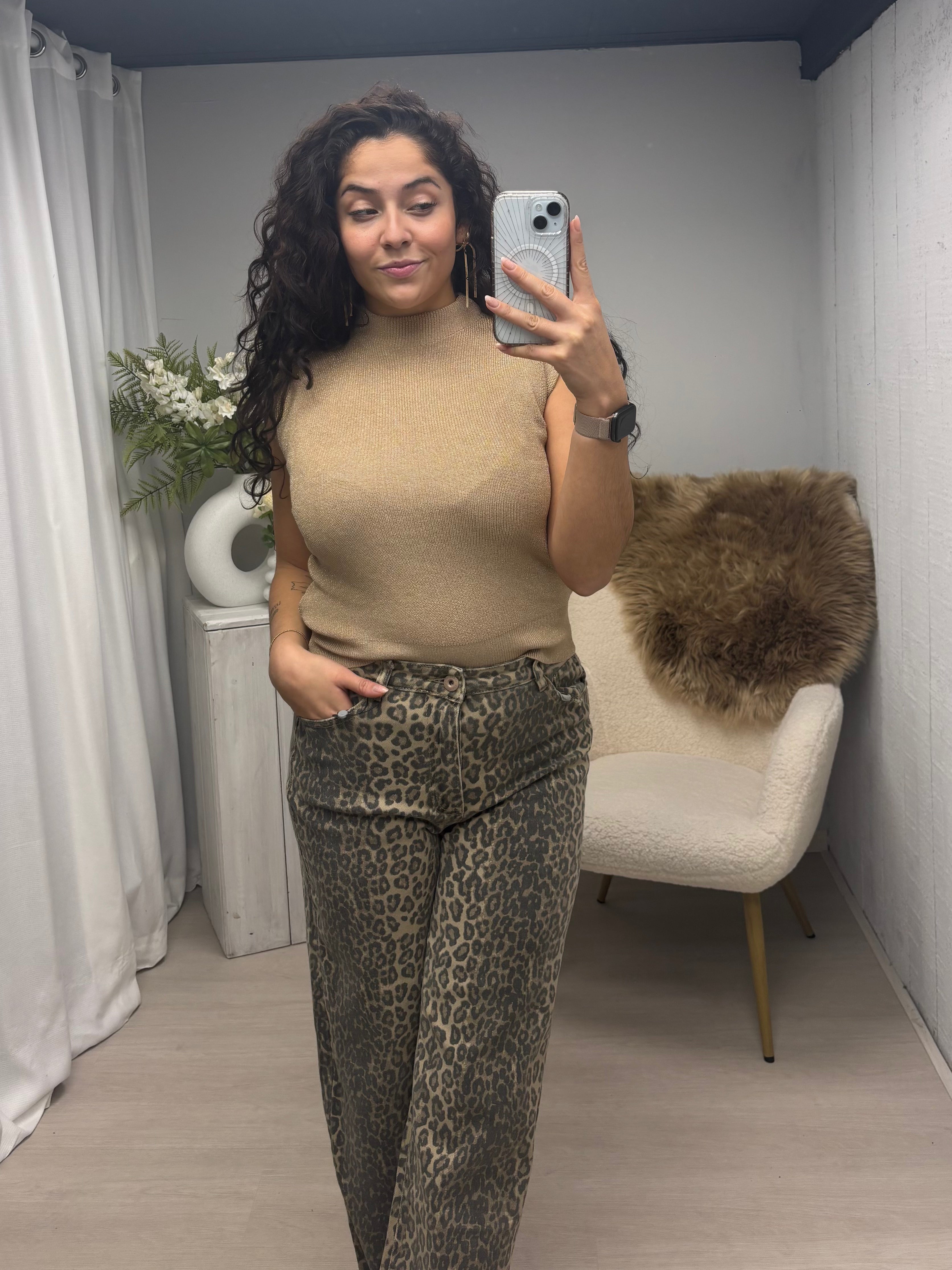 Fleur knit top dark beige glitter