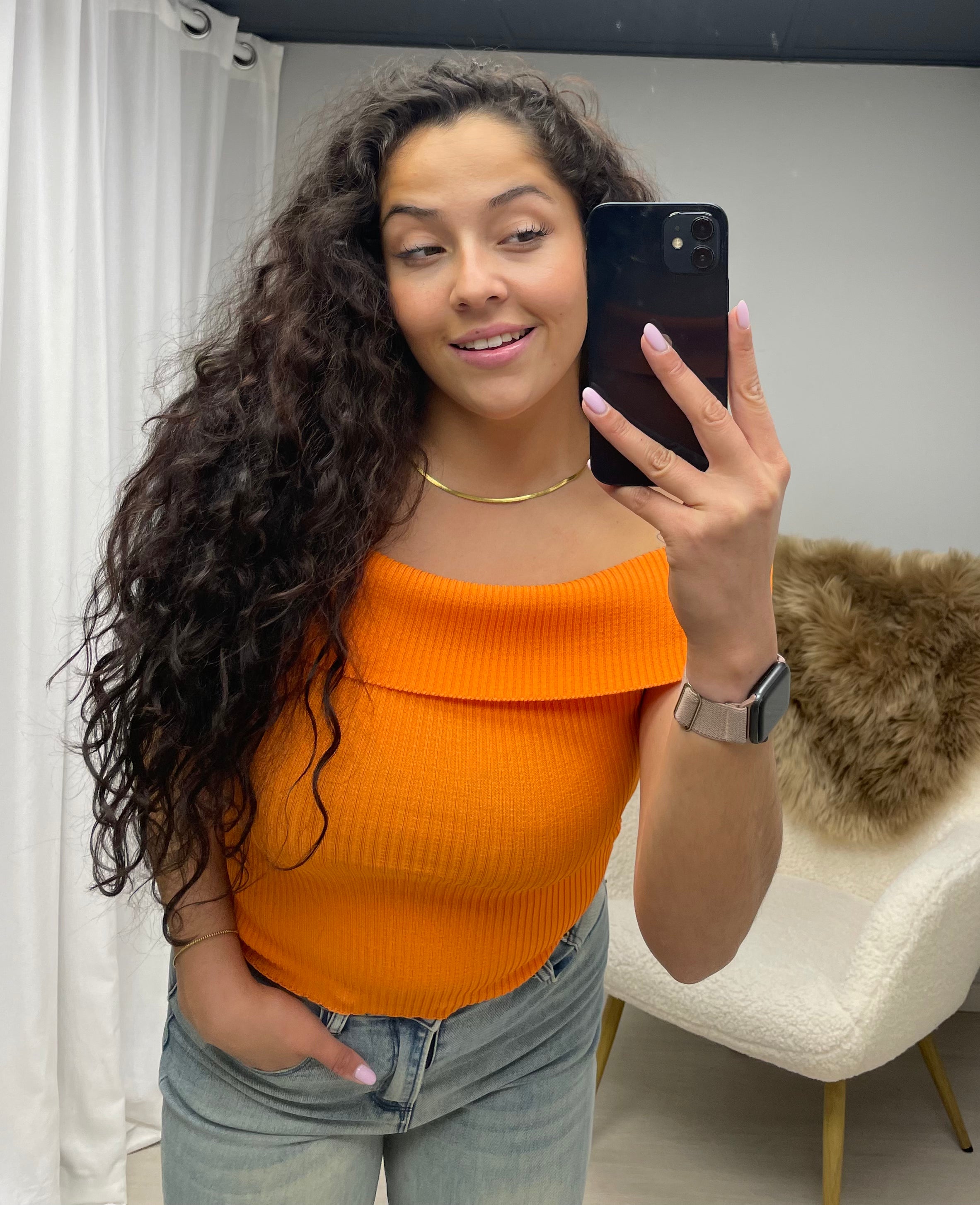 Off shoulder top oranje