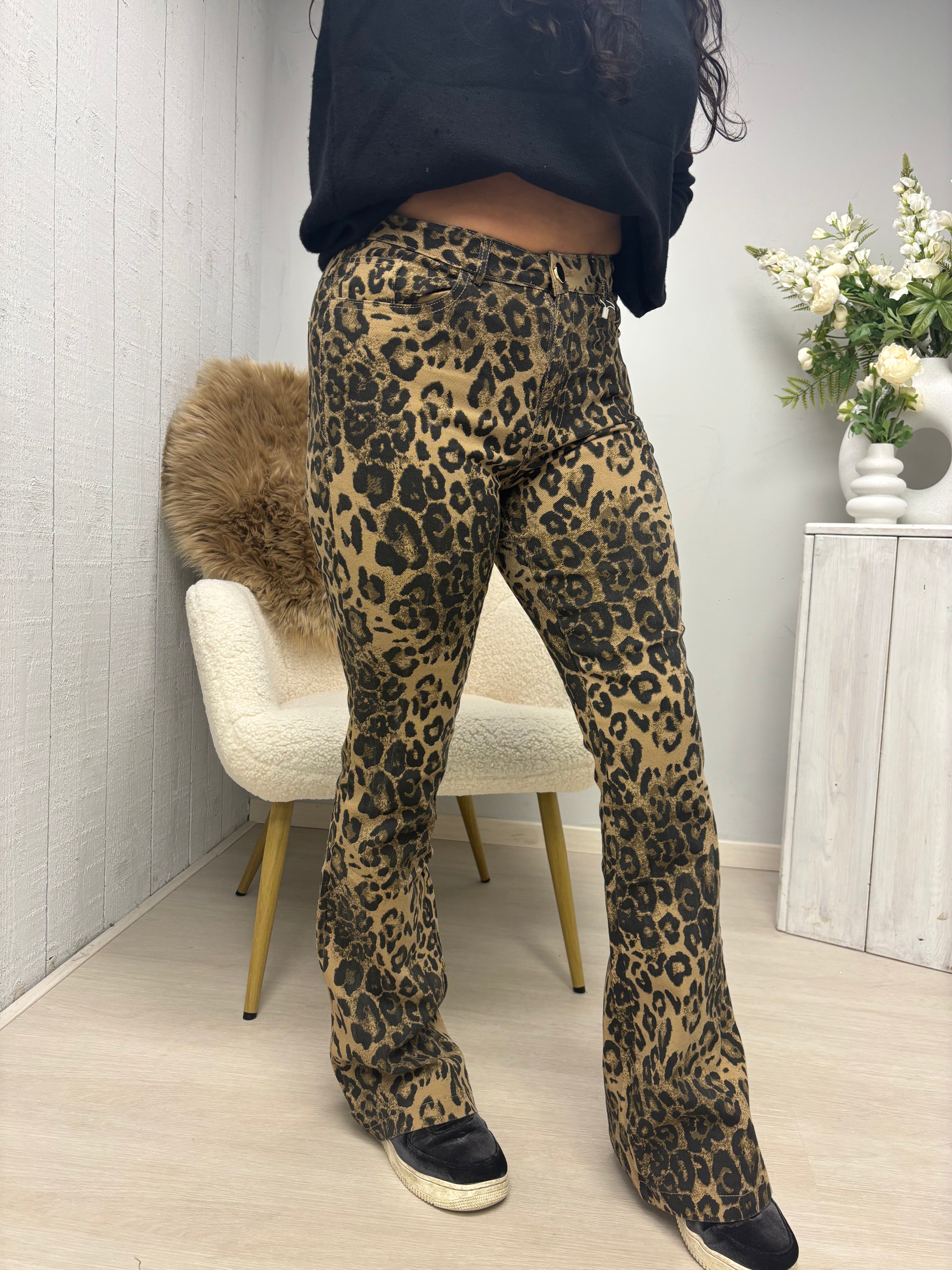 Broek panterprint flare