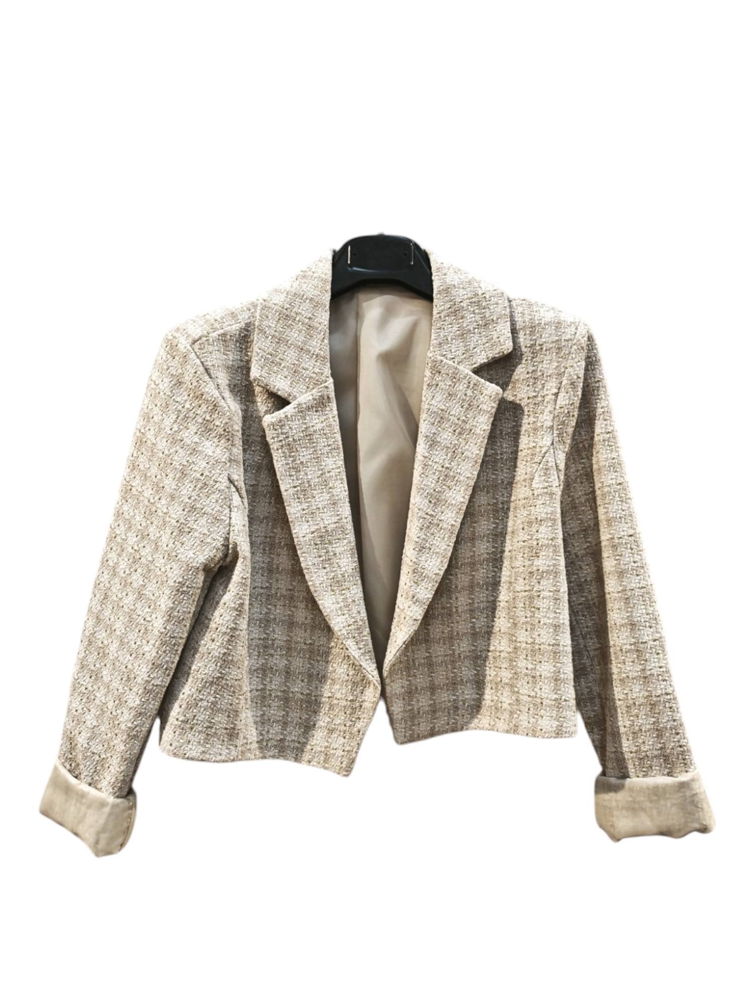 Tweed cropped blazer beige